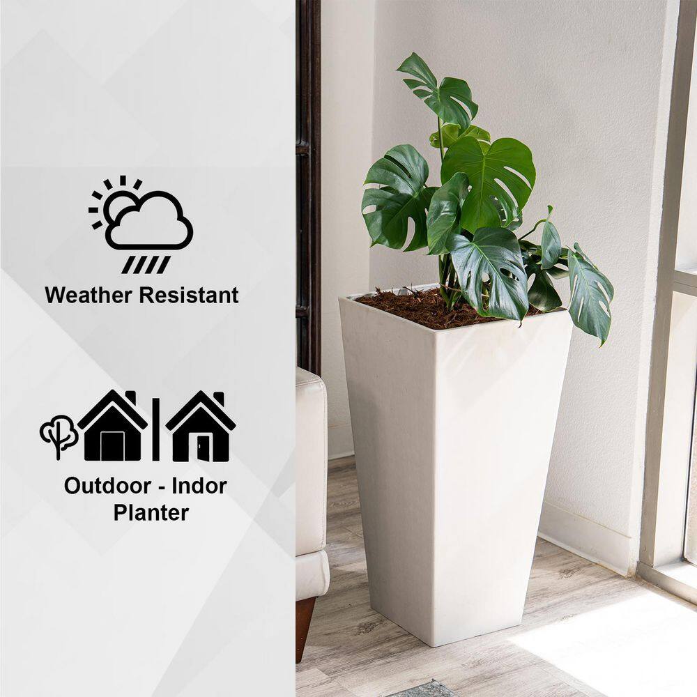 Modern 30 in. White Square Planter, Tapered Plastic Design for Indoor & Outdoor Use, Perfect for Patio or Home Decor - Hercitys