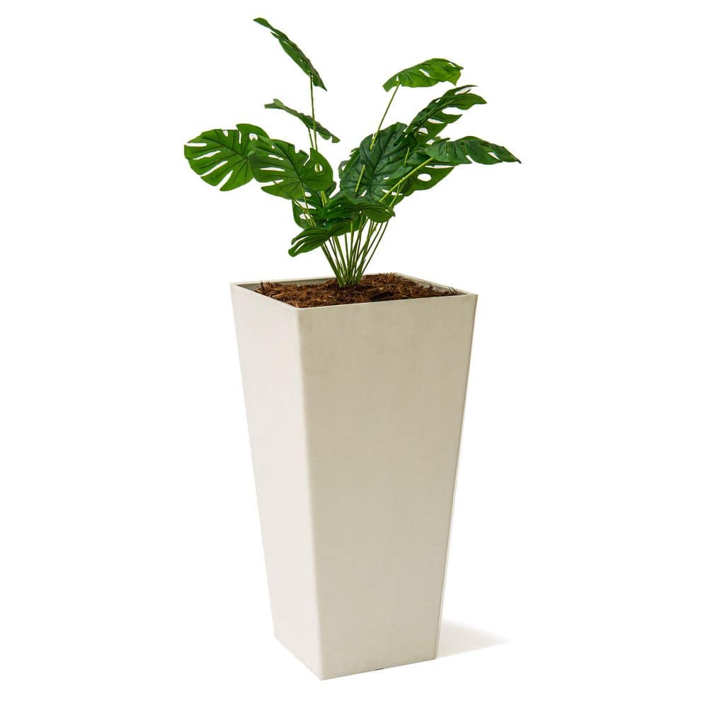 Modern 28 in. White Square Planter, Tapered Plastic Design for Indoor & Outdoor Use, Ideal for Patio or Home Decor - Hercitys