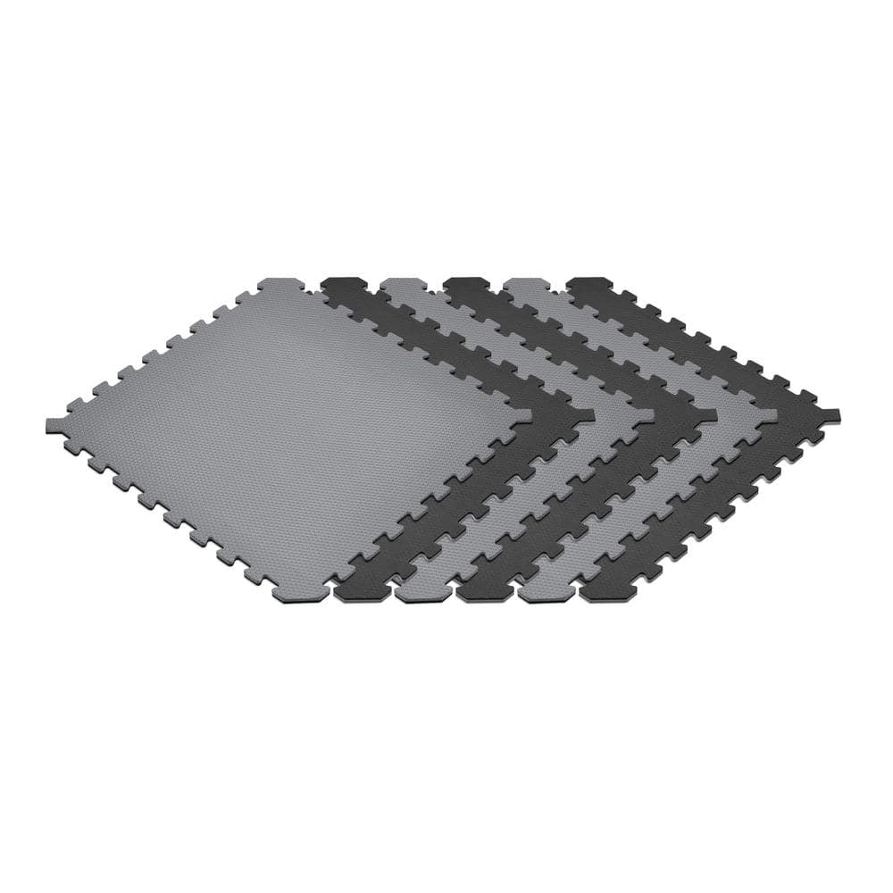 Black/Gray 24 in. x 24 in. x 0.51 in. Foam Interlocking Reversible Floor Mat (6-Pack) - Hercitys