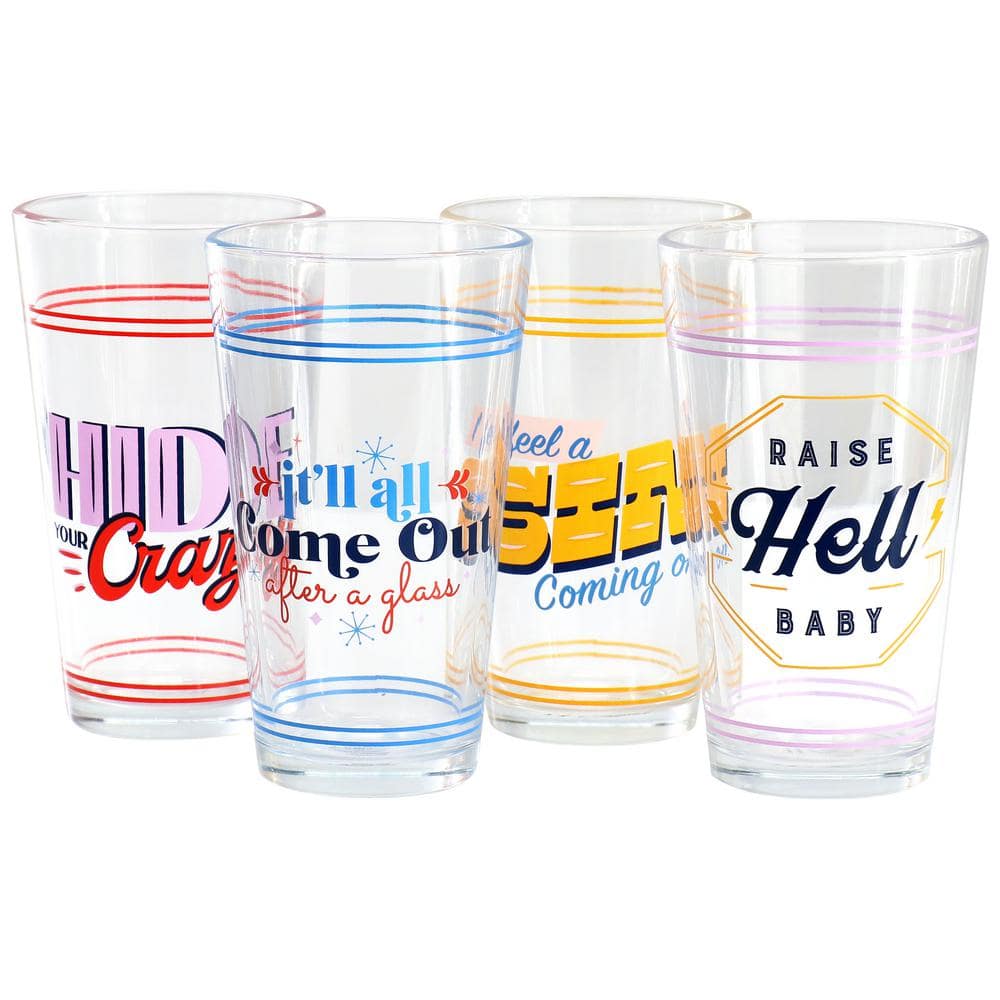 Honky Tonk 4 Piece 16.6 oz. Glass Tumbler Set in Multi - Hercitys