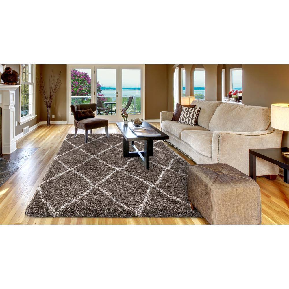 Ocean Shag Trellis Light Brown 5 ft. x 7 ft. Area Rug - Hercitys
