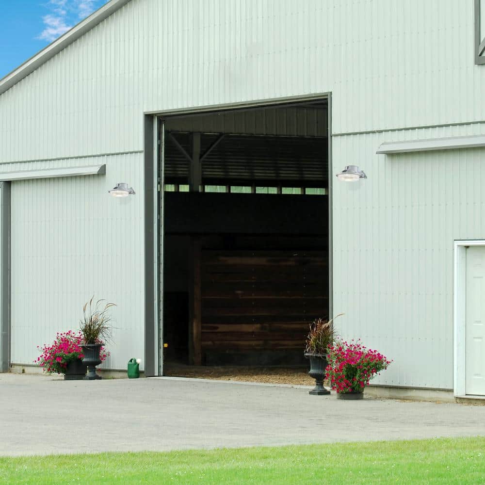 Gray Dusk-to-Dawn Integrated LED Outdoor Line Voltage Security Flood Light with Photocell and Textured Glass - Hercitys