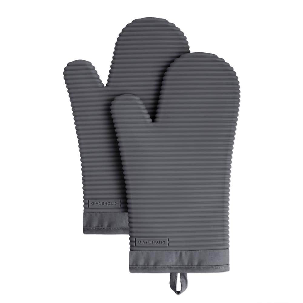 Ribbed Soft Silicone Charcoal Grey Oven Mitt Set (2-Pack) - Hercitys