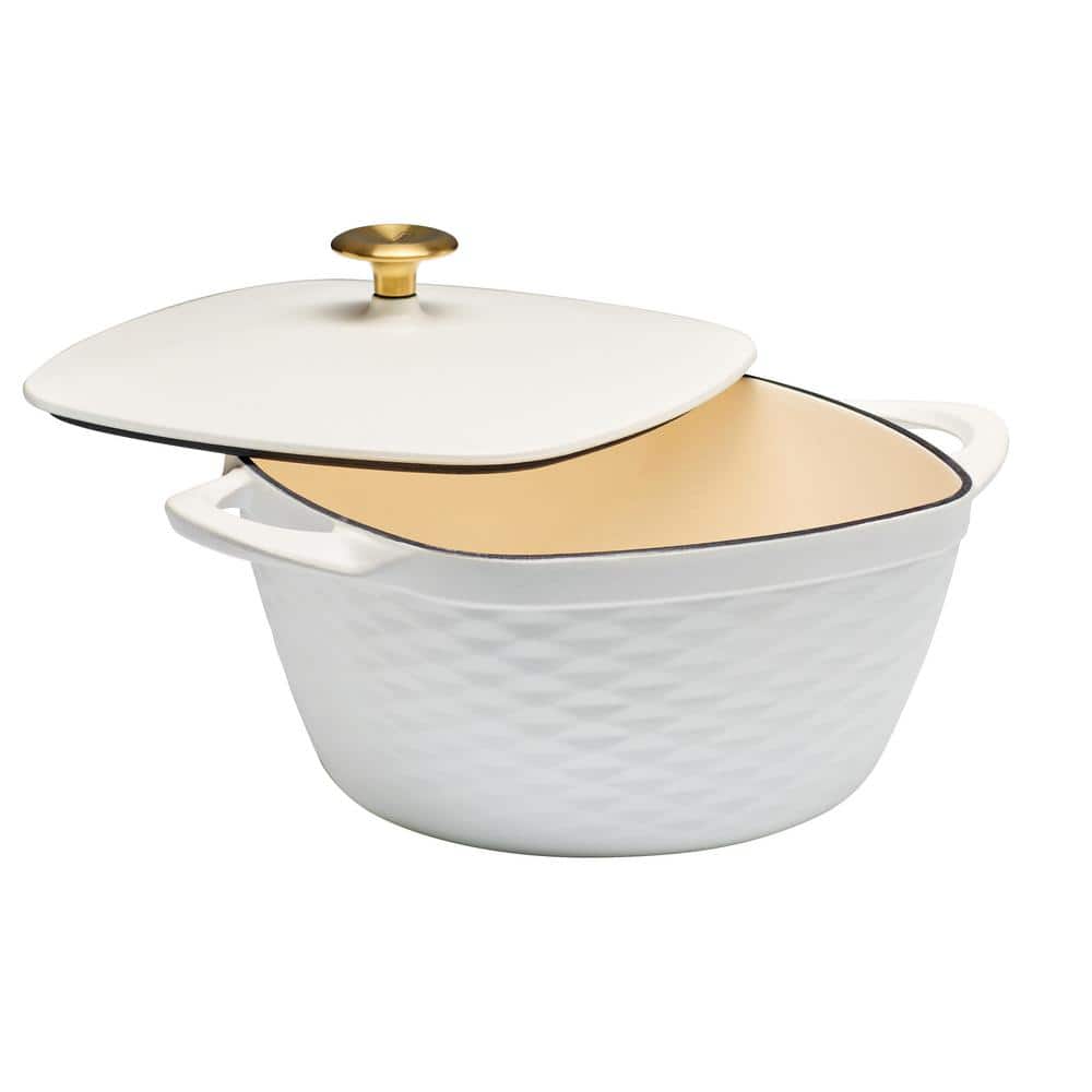 Prisma 7 qt. Enameled Cast Iron Covered Square Dutch Oven – Matte White - Hercitys