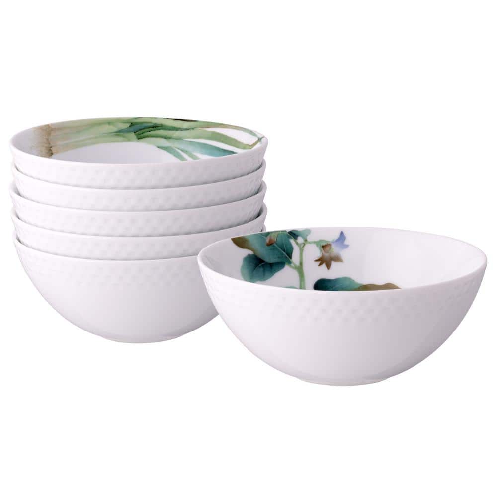 Kyoka Shunsai 5.5 in., 17 fl. Oz. White Porcelain Assorted Cereal Bowls (Set of 6) - Hercitys