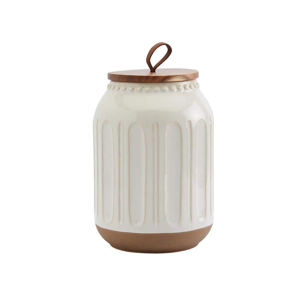 Ziggy 3-Piece Ceramic Canister Set with Acacia Wood Lids - Hercitys