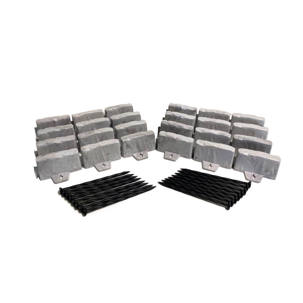 Decorative Faux Stone 10 ft. x 2.7 in. Gray Plastic No-Dig Landscape Edging Kit - Hercitys