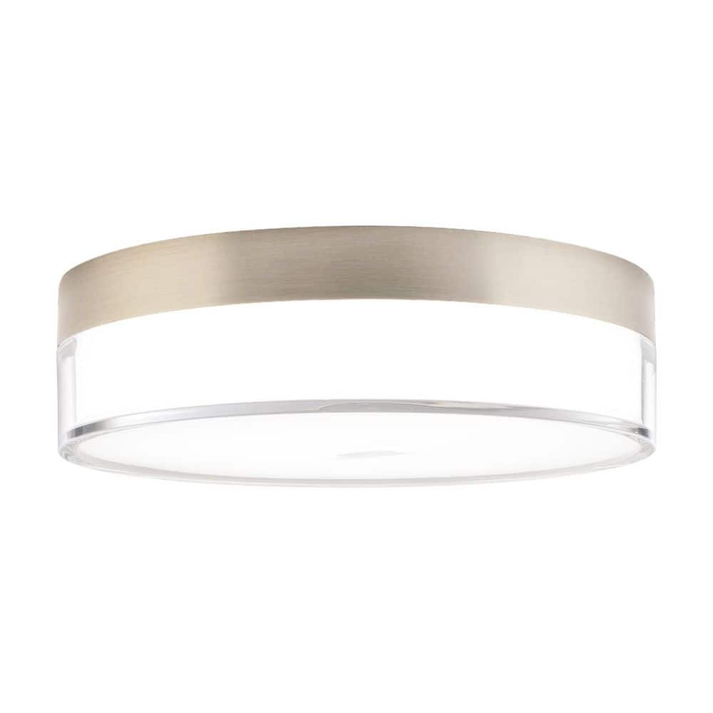 Twist-N-Lite 9 in. Brushed Nickel Flush Mount with Clear and White Acrylic Shade Integrated LED (1-Pack) - Hercitys