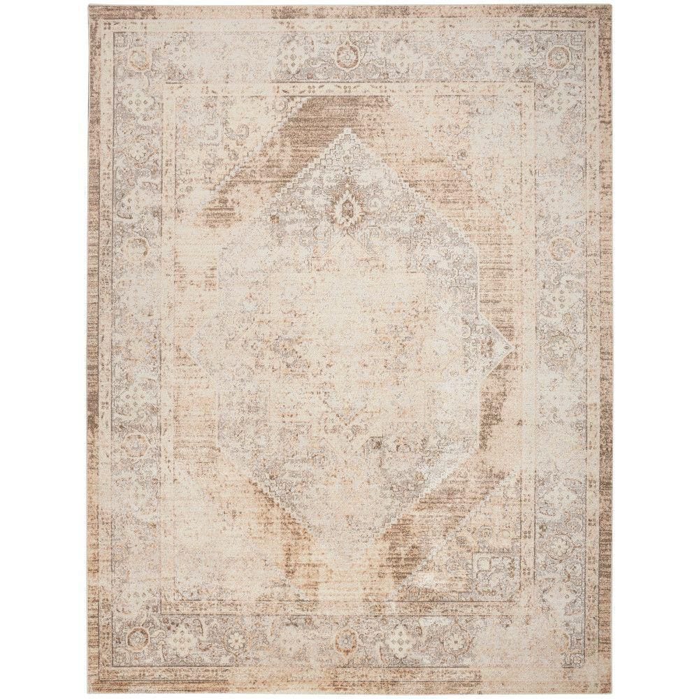 Astra Machine Washable Beige 9 ft. x 12 ft. Center medallion Traditional Area Rug - Hercitys