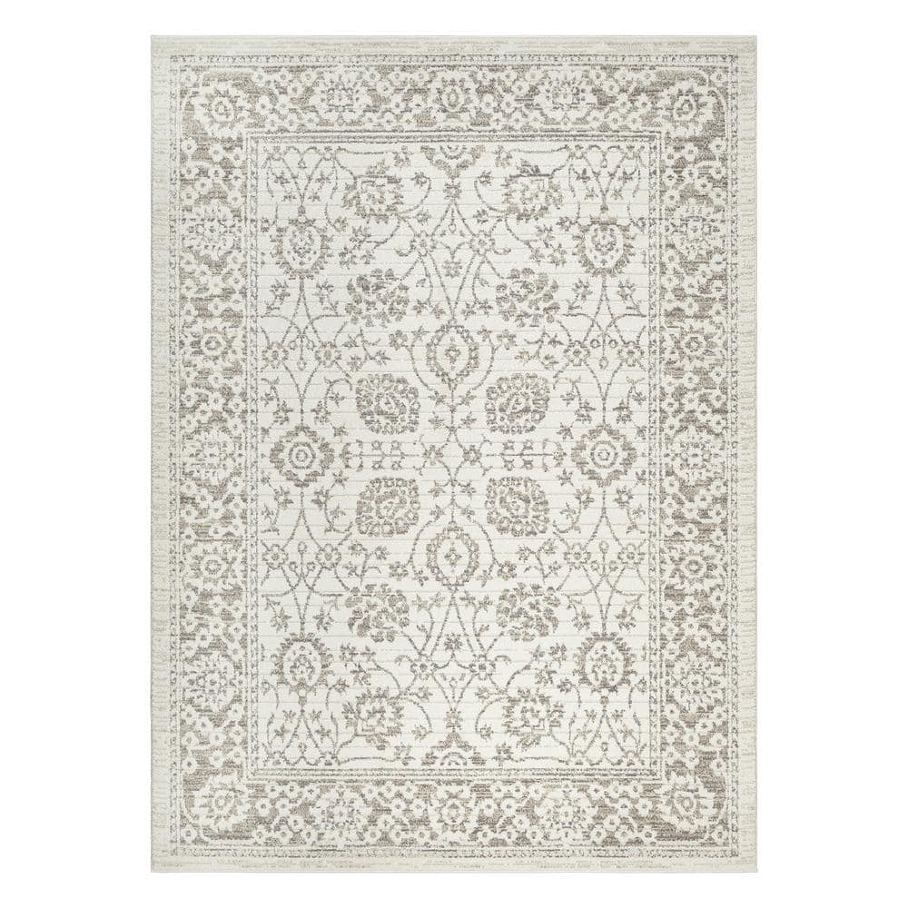 Nizza Collection Vase Ivory 5 ft. x 7 ft. Traditional Area Rug - Hercitys