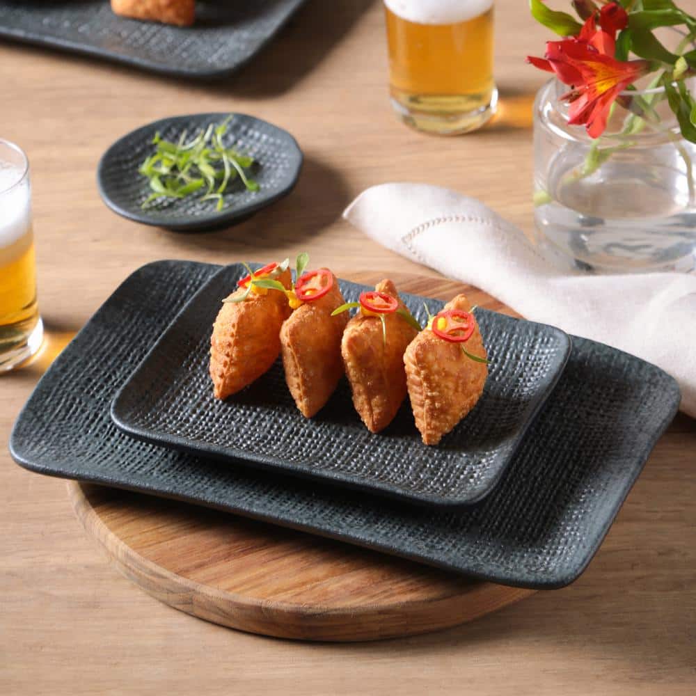 7.08 in. Chromium Gray Stoneware Rectangular Platter Juta (Set of 4) - Hercitys