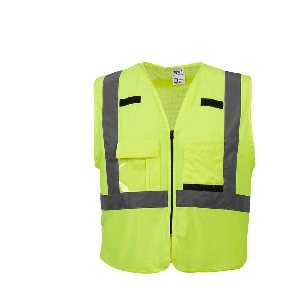 Large/X-Large Yellow Class 2 High Visibility Safety Vest with 10 Pockets - Hercitys