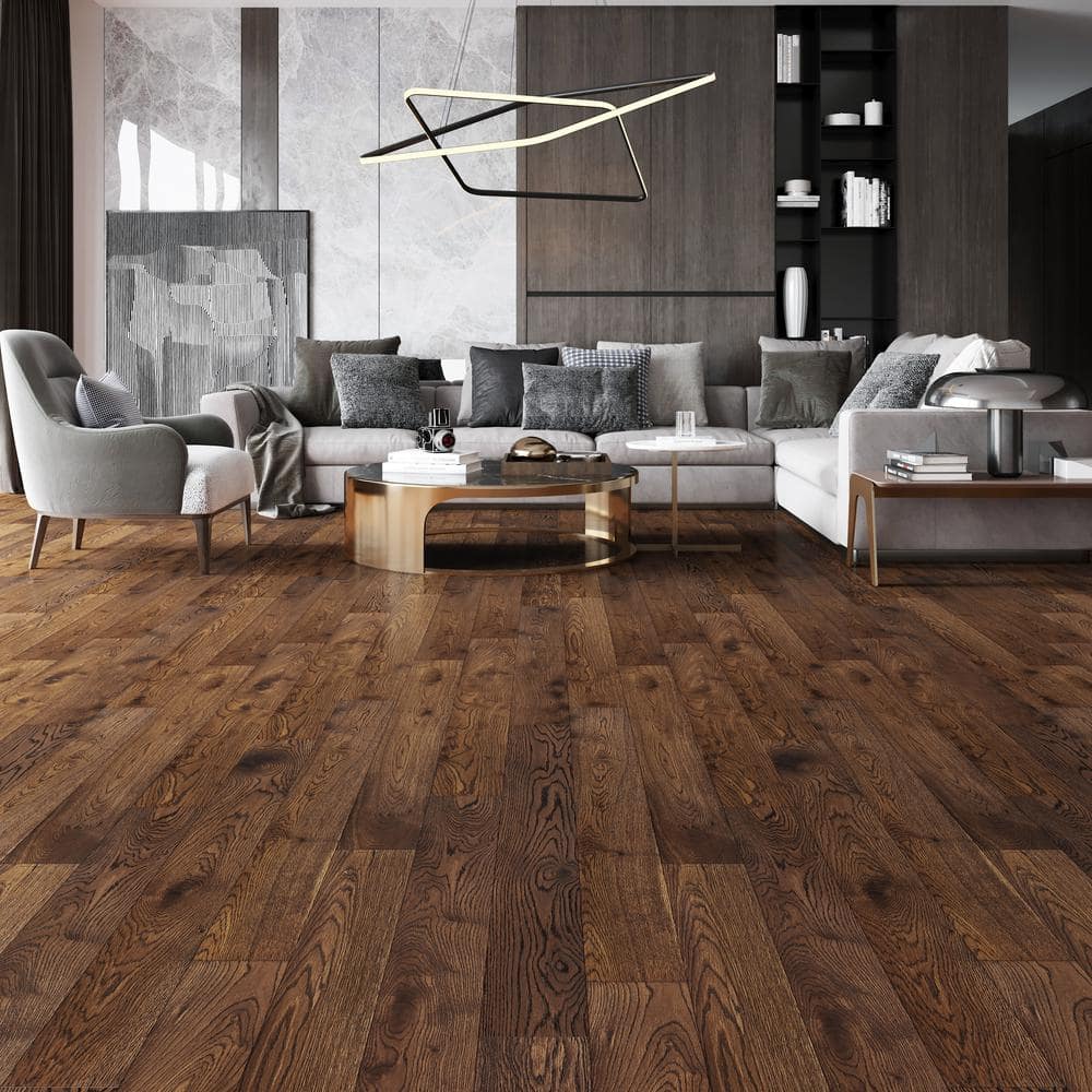 Neah Oak 1/4 in. T x 5 in. W Click Lock Wire Brushed Engineered Hardwood Flooring (16.7 sq.ft./case) - Hercitys