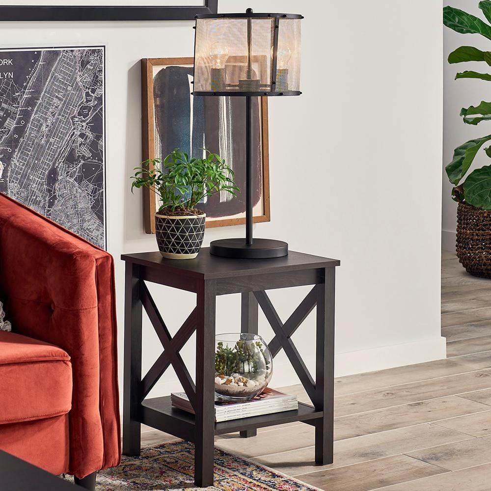 X-Frame 2-Tier 21.9 in. H x 17.9 in. W x 15.7 in. D Laminated Wood End Table Shelving Unit in Black Walnut - Hercitys