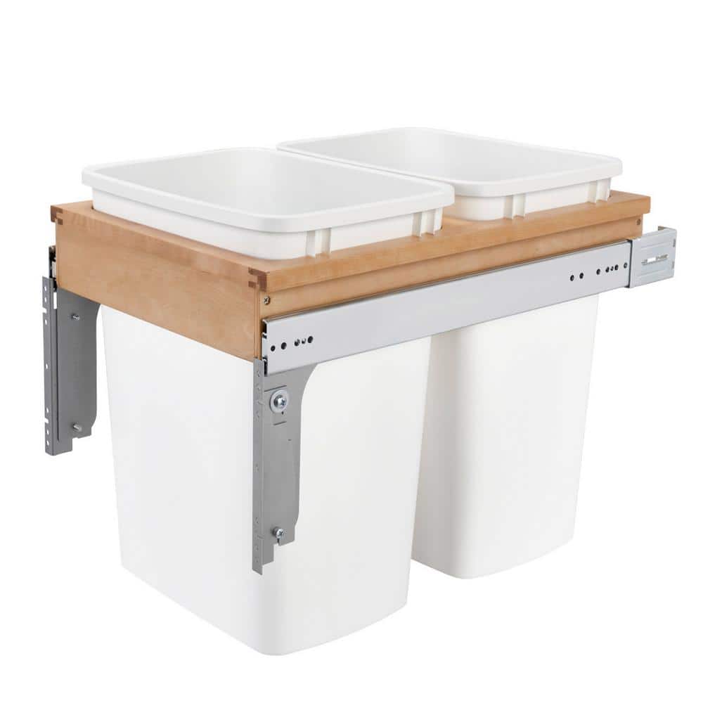 White Double Pull Out Top Mount Trash Can 35 qt. - Hercitys