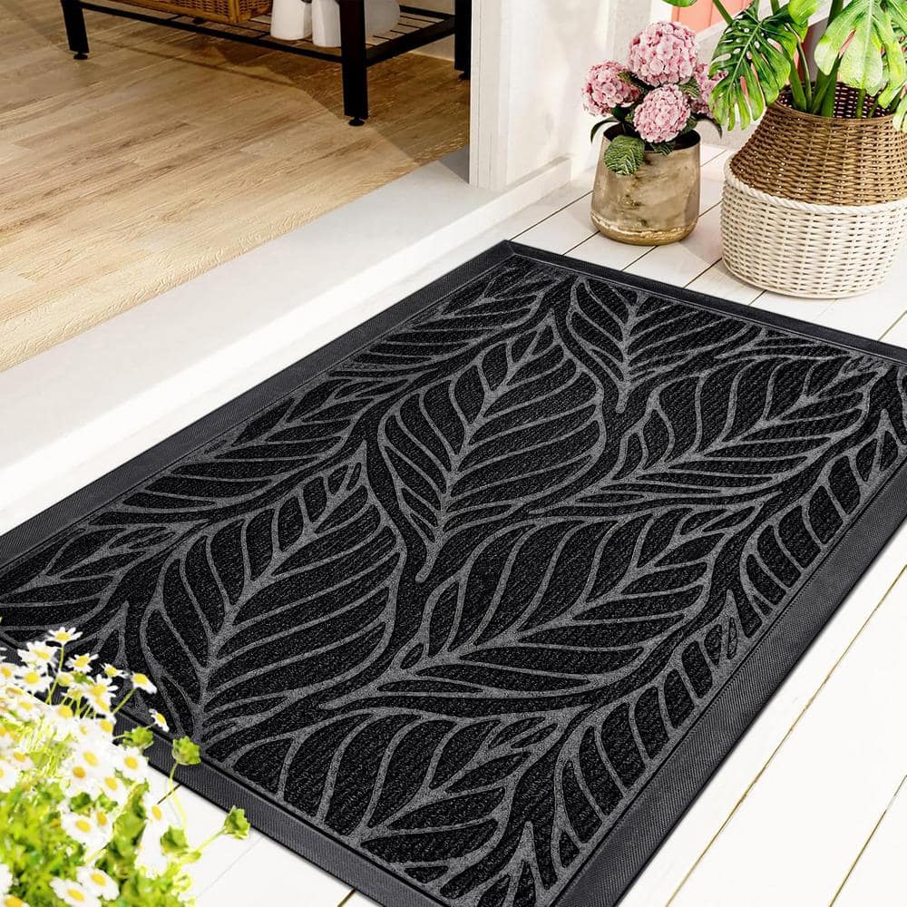 Leaves 17 in. x 30 in. Black Waterproof Door Mat - Hercitys