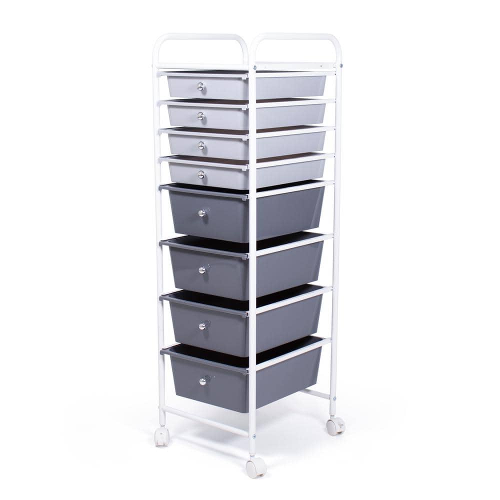 Essentials 8-Drawer Rolling Storage Cart with Wheels in Grey, 13 in. W x 14 in. D x 41 in. H - Hercitys