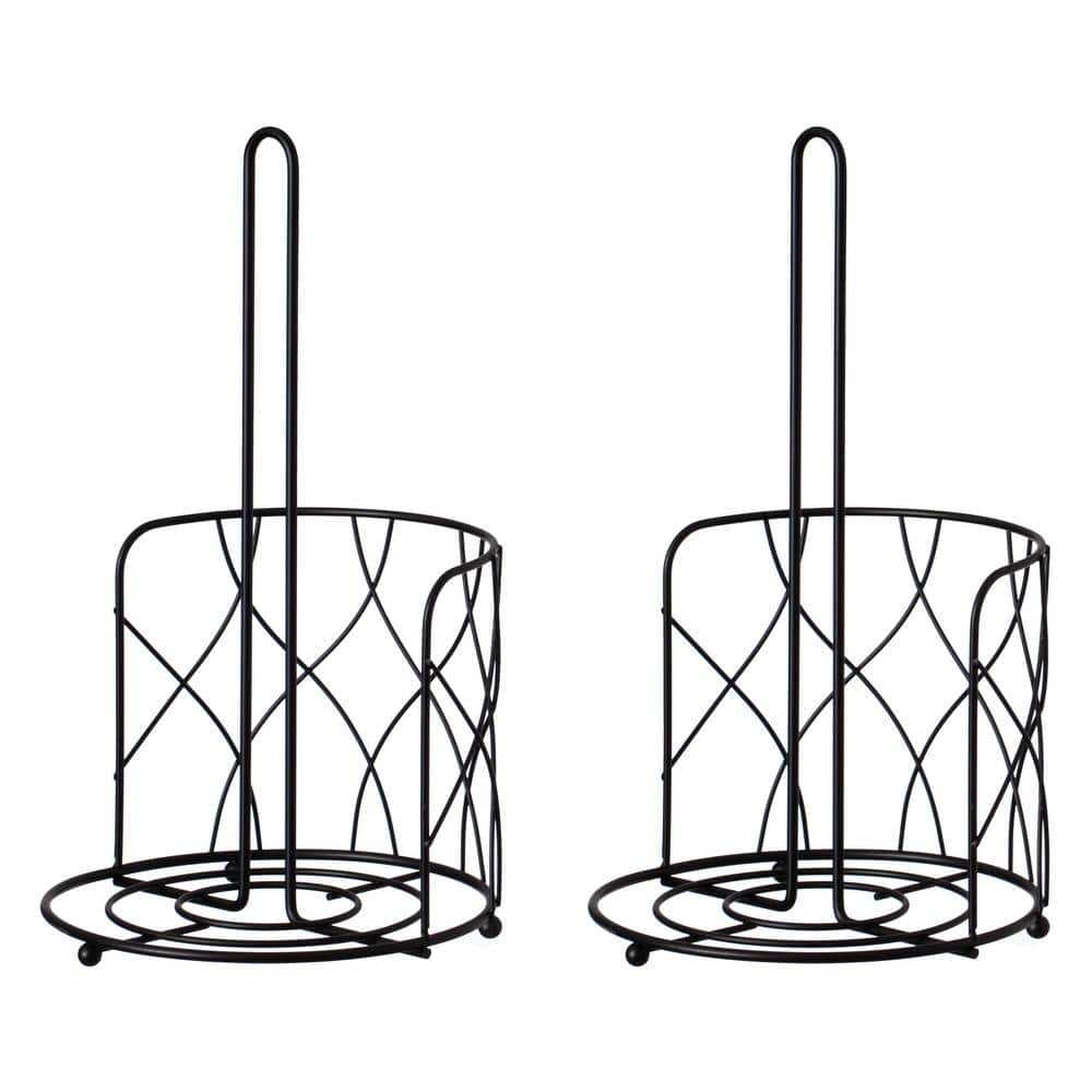 Freestanding Black Iron Towel Paper Holder Stand Roll Dispenser with Frame for Kitchen, Set of 2 - Hercitys
