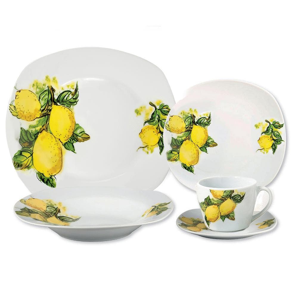 Porcelain 20-Piece Lemon Design Square Dinnerware Set (Service for 4) - Hercitys