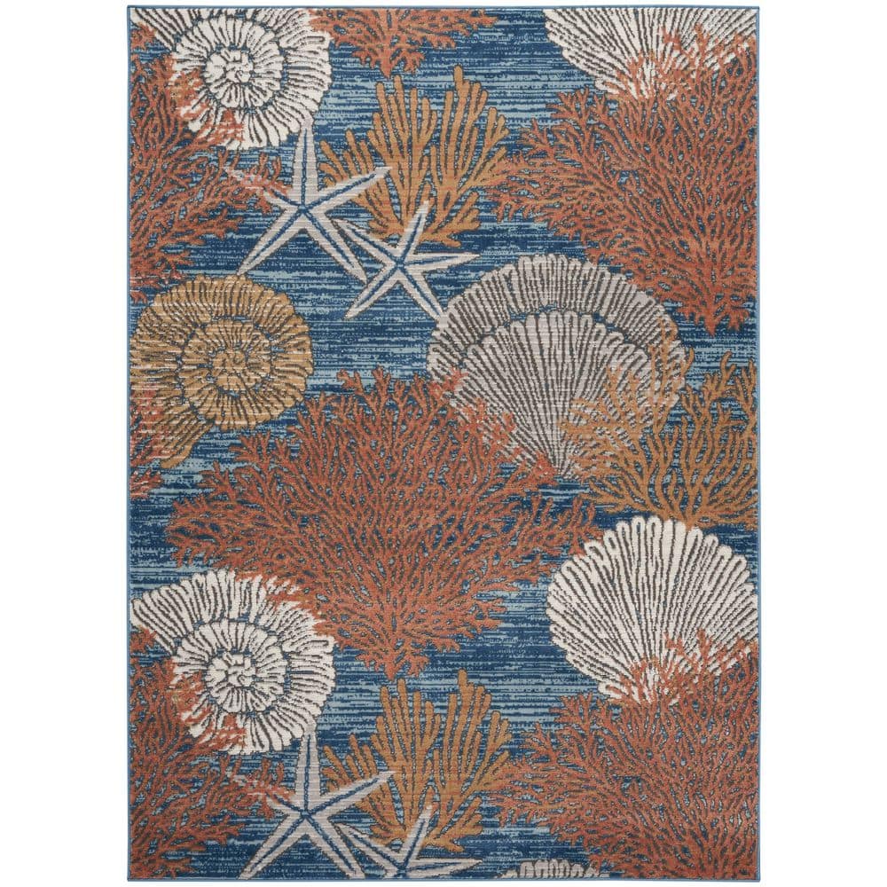 Pompeii Blue Multicolor 5 ft. x 7 ft. Nature-inspired Contemporary Area Rug - Hercitys