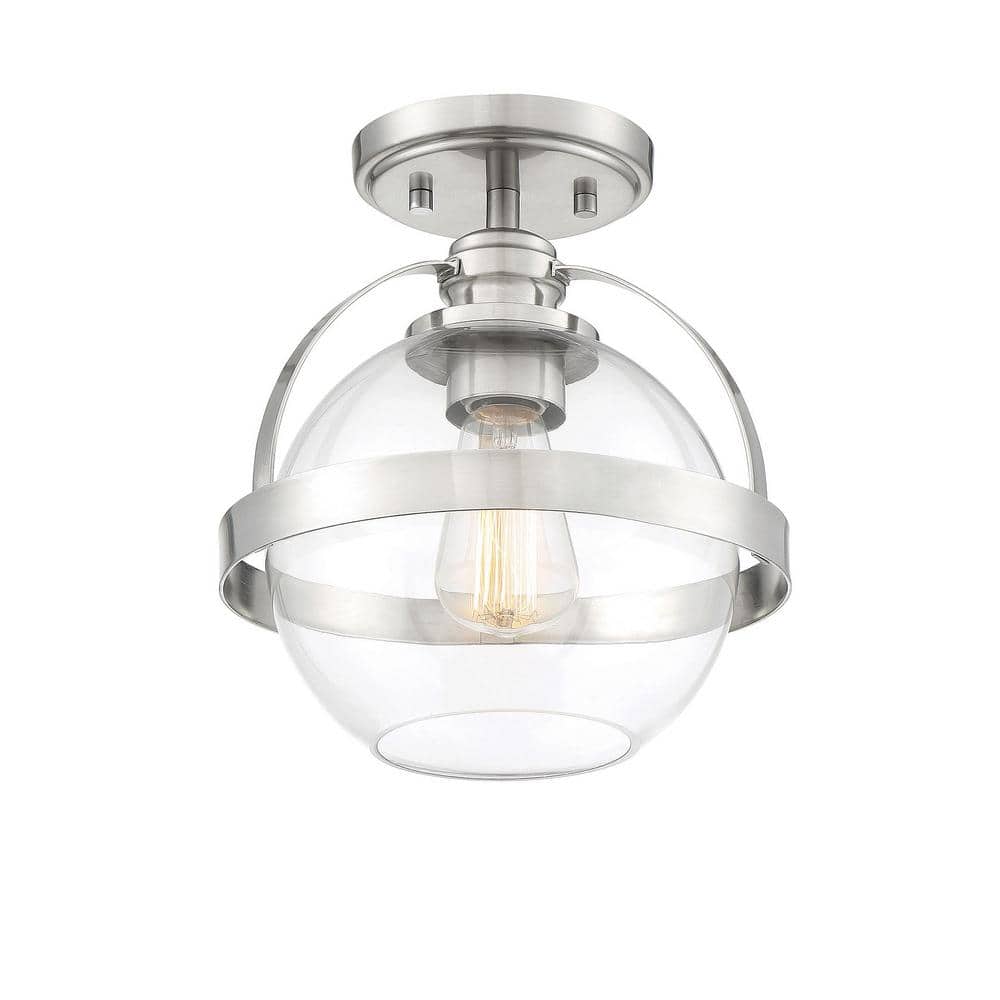 Pendleton 9.38 in. W x 9.75 in. H 1-Light Satin Nickel Semi-Flush Mount Ceiling Light with Clear Glass Orb Shade - Hercitys