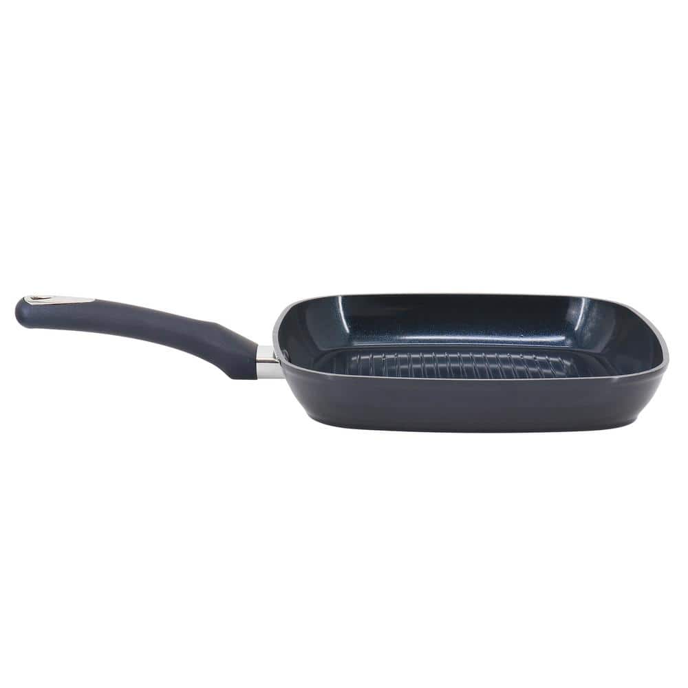 Hawke 11 Inch Square Ceramic Nonstick Aluminum Grill Pan in Dark Blue - Hercitys