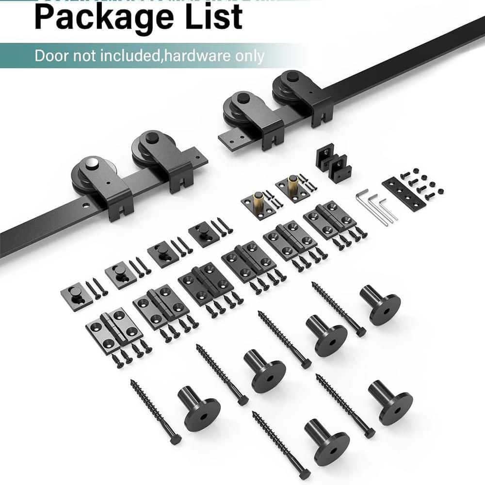 7 ft. /84 in. I Shape Frosted Black Top Mount Bi-Fold Sliding Barn Door Hardware Track Kit for 4-Doors - Hercitys