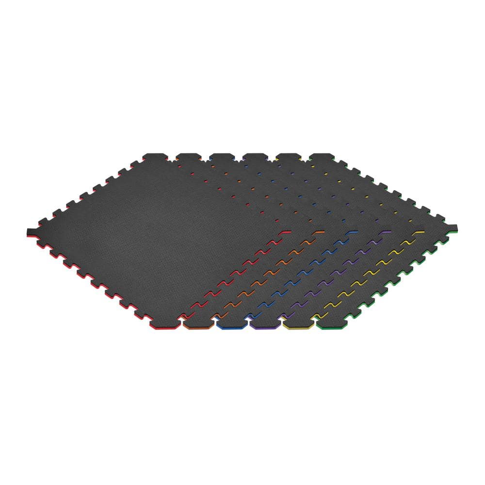 Rainbow Pack/Black 24 in. x 24 in. EVA Foam Truly Reversible Interlocking Tile (24-Tile) - Hercitys