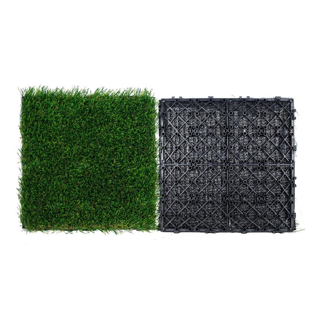 Artificial Grass Tiles Turf Deck Set 12 in. x 12 in. Synthetic Fake Grass Artificial Grass Interlocking Tiles (18 Pack) - Hercitys