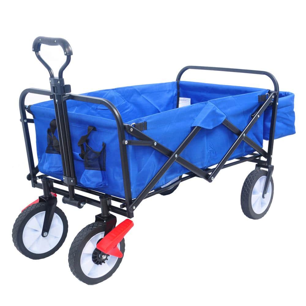 7.5 cu. ft. Steel Blue Folding Station Wagon Garden Cart with Black Frame and Retractable Handle - Hercitys