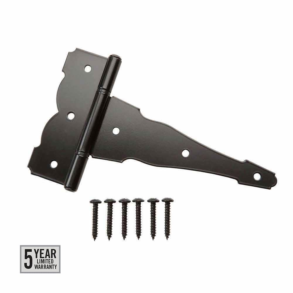 8 in. Standard Black Stainless Steel Heavy-Duty Surface Mount Decorative Tee Hinge - Hercitys
