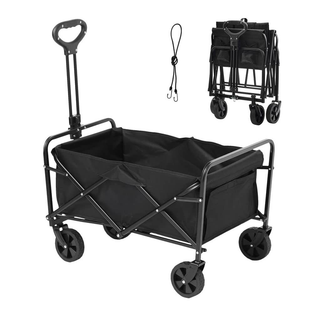 Collapsible Folding Wagon, 2 cu. ft.-Total Steel Garden Cart with All-Terrain 5 in. Wheels, Heavy Duty Folding 220 lbs. - Hercitys