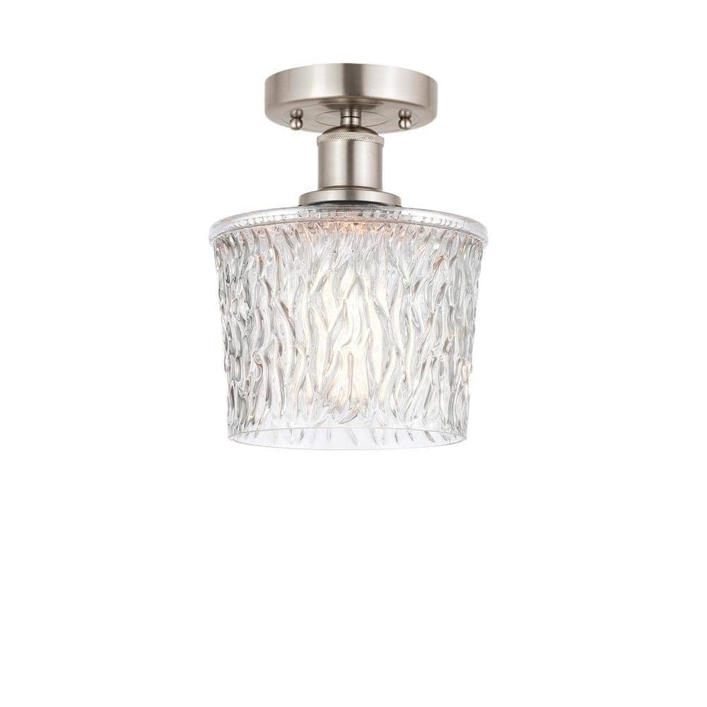 Niagra 6.5 in. 1-Light Brushed Satin Nickel, Clear Semi-Flush Mount with Clear Glass Shade - Hercitys