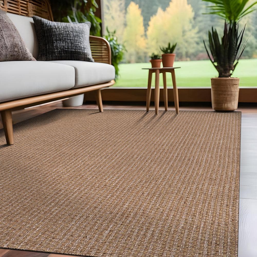 Natural 5 ft. x 7 ft. Wooly Easy Jute Washable Indoor Outdoor Area Rug - Hercitys