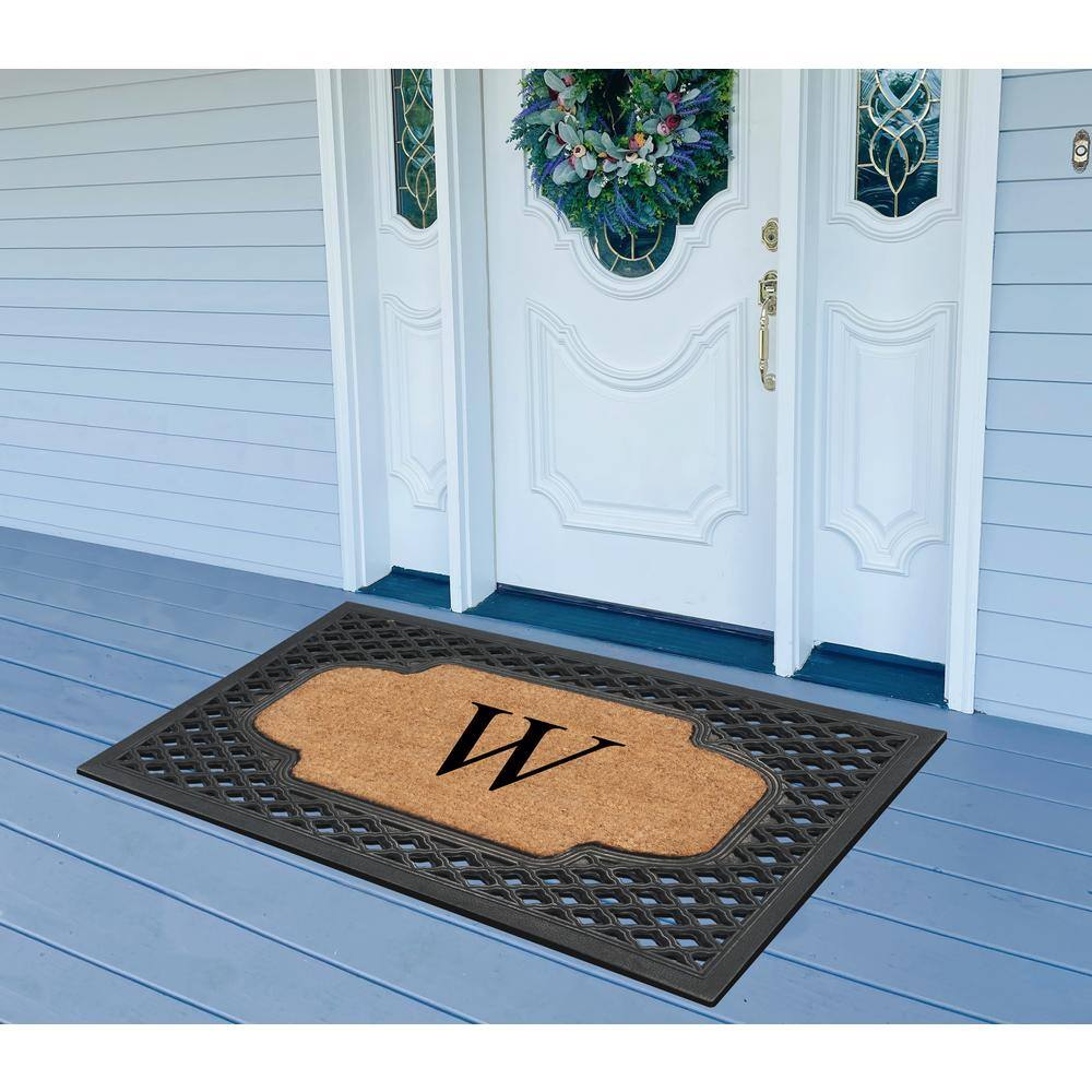 A1HC Mesh Border Black 23 in. x 38 in. Rubber and Coir Heavy-Weight Outdoor Durable Monogrammed W Door Mat - Hercitys