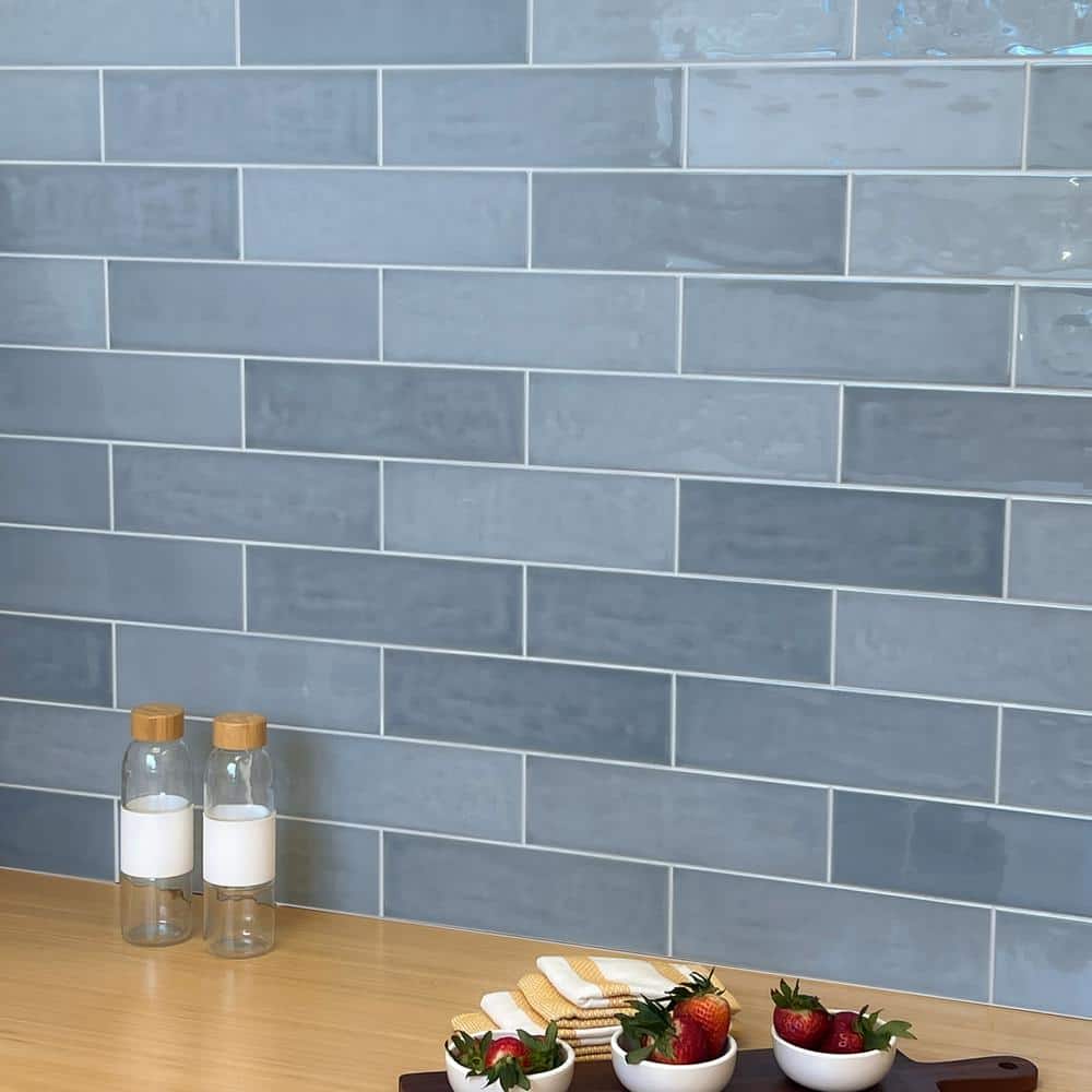Bedouin Subway Tile 3 5/8 in. x 11 3/4 in. Blue Gloss Ceramic Wall Tile (9.9 sq. ft./Case) - Hercitys