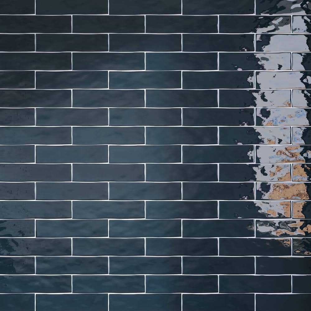 Kezma Petroleo Blue 2.95 in. X 11.81 in. Polished Ceramic Subway Wall Tile (6.35 sq. ft./Case) - Hercitys