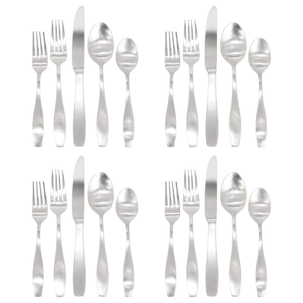 Karlton 20-Piece Stainless Steel Flatware Set in Matte Silver - Hercitys