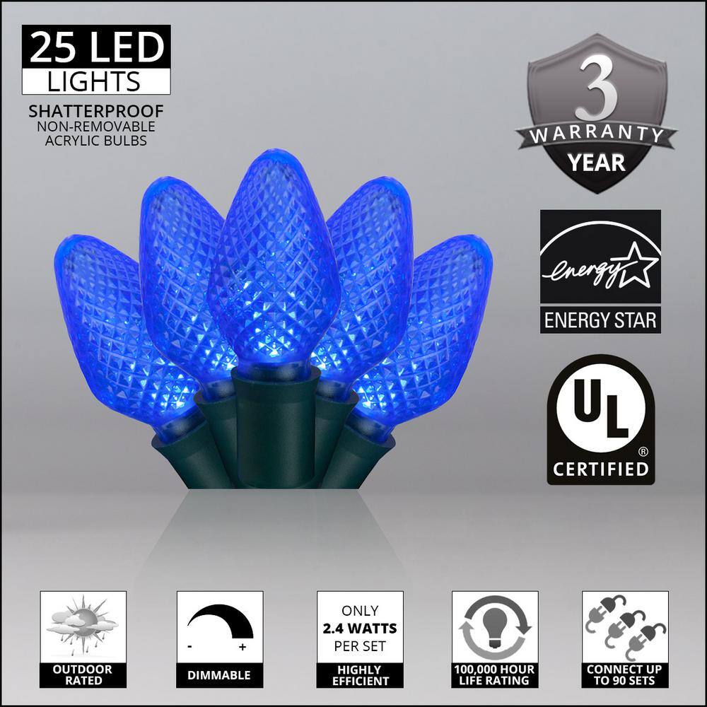 SuperBright 16 ft. 25-Light LED Blue C7 String Light Set - Hercitys