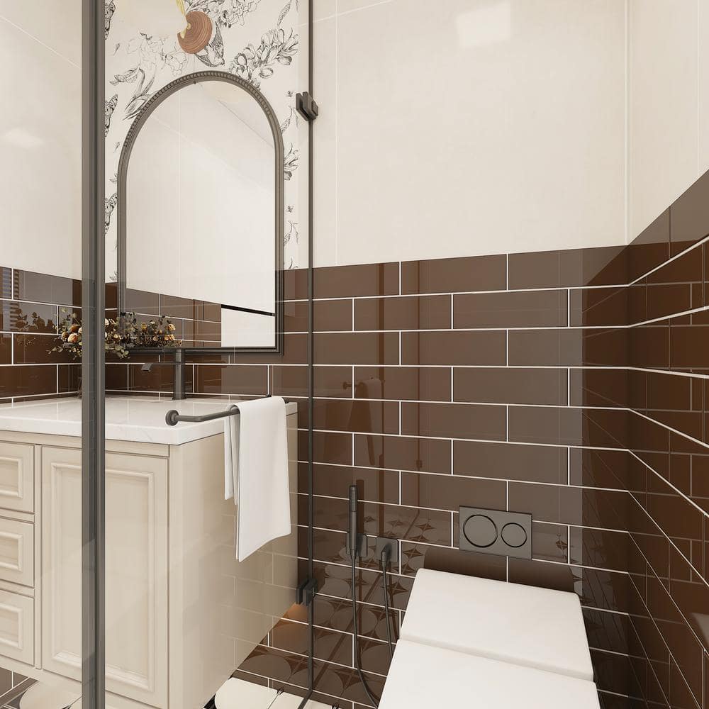 Classic Brown 4 in. x 12 in. x 8mm Glass Subway Tile (5 sq. ft./Case) - Hercitys