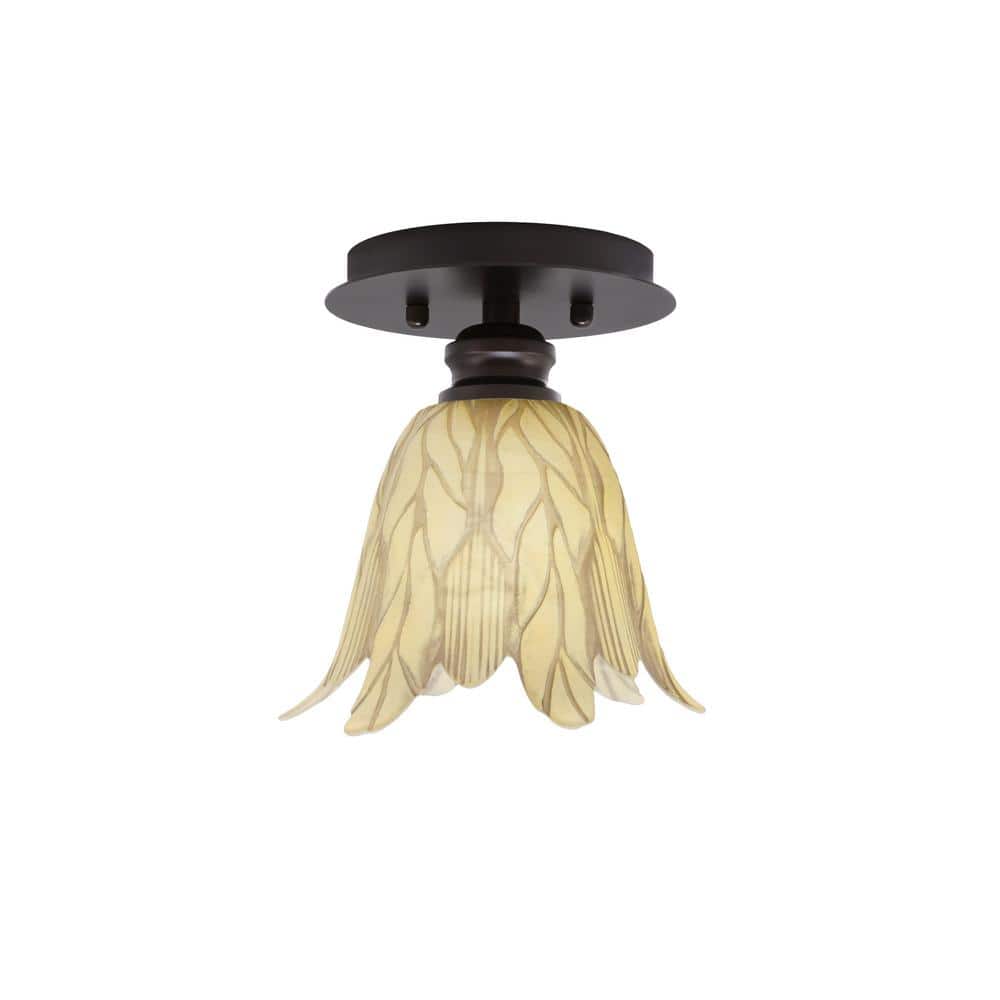 Albany 1-Light 7 in. Espresso Semi-Flush with Vanilla Leaf Glass Shade - Hercitys