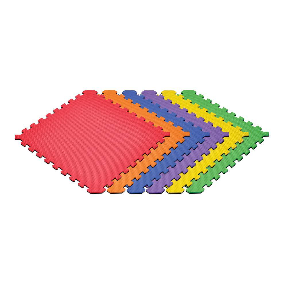 Rainbow Pack/Black 24 in. x 24 in. EVA Foam Truly Reversible Interlocking Tile (24-Tile) - Hercitys