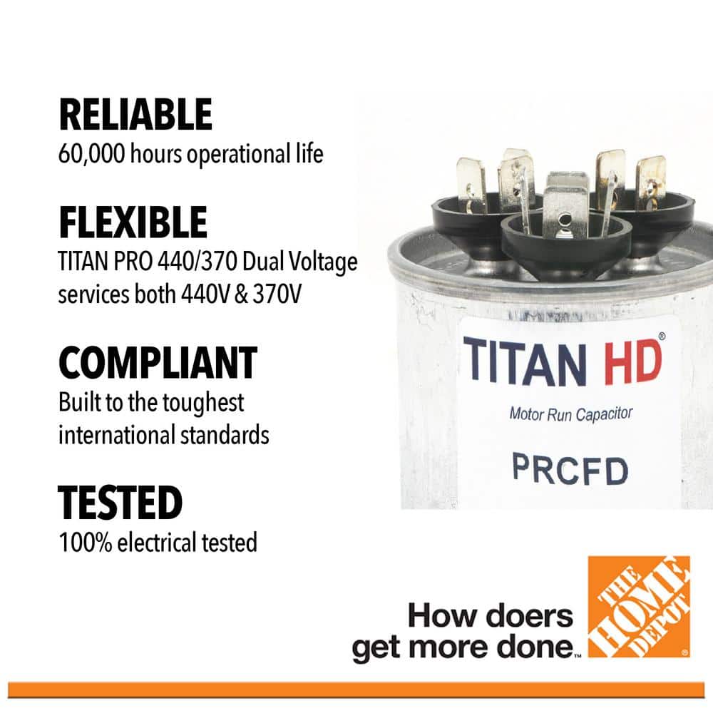 70 Plus 7.5 MFD, 440-Volt/370-Volt Dual Voltage Round Run Capacitor - Hercitys
