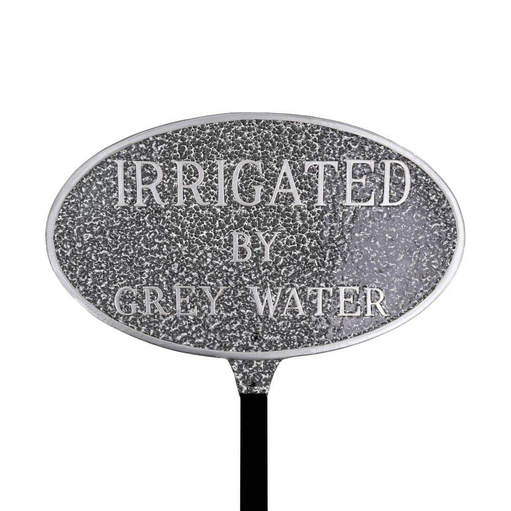 6 in. x 10 in. Small Oval Irrigated By Grey Water Statement Plaque Sign with Lawn Stake – Swedish Iron - Hercitys