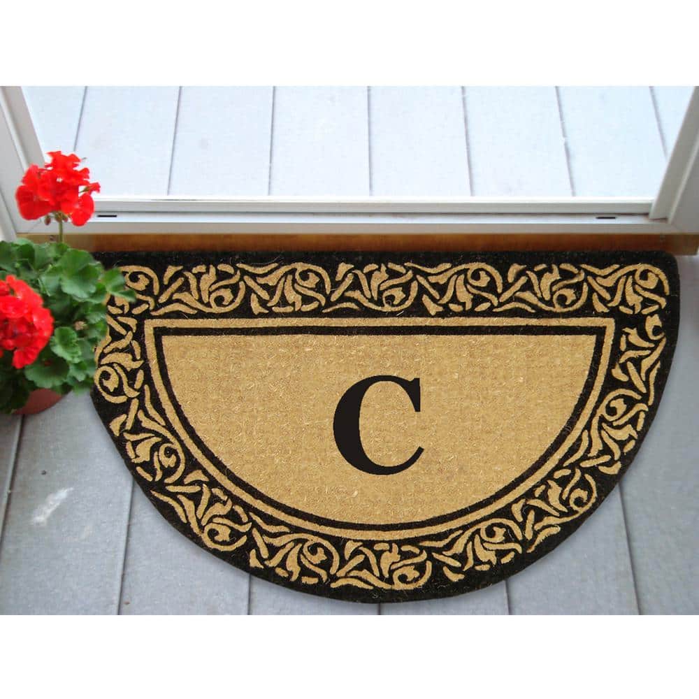 Heavy Duty Bella Brown 22 in. x 36 in. No Backing Coir Monogrammed C Indoor Outdoor Door Mat - Hercitys