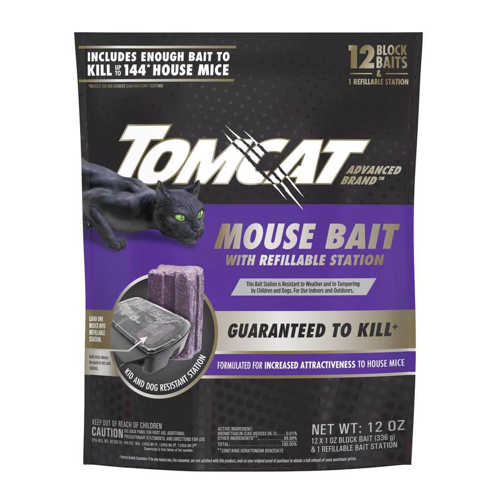 Advanced Brand Mouse Bait with Refillable Station, Indoor and Outdoor Use, 1-Station and 12-Poison Block Refills - Hercitys