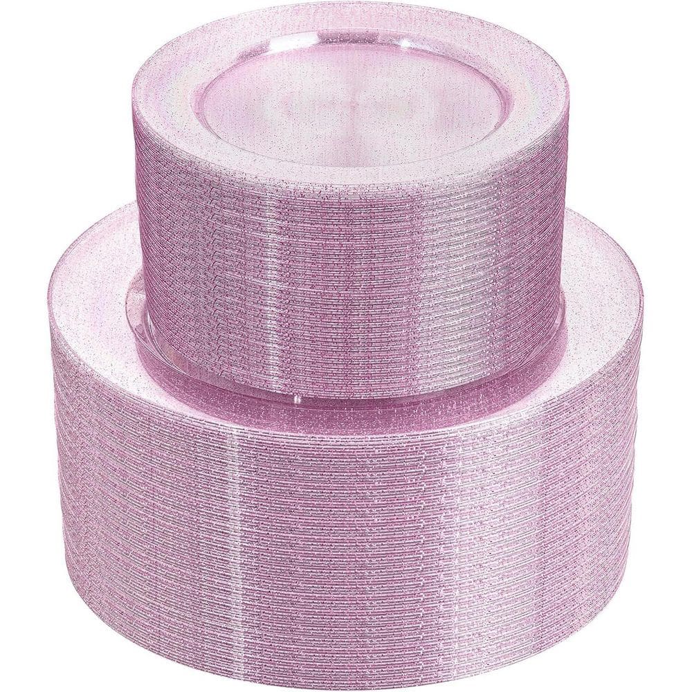 Pink Rose Gold Glitter Disposable Plates (200-Piece Per Case) - Hercitys