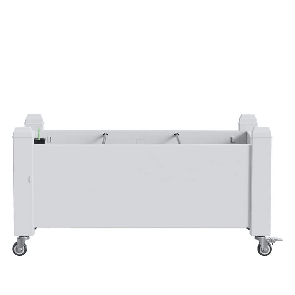 White Wood Rectangles Outdoor Mobile Raised Garden Bed with Wheels-Includes Built-in Water Storage and Planting Space - Hercitys