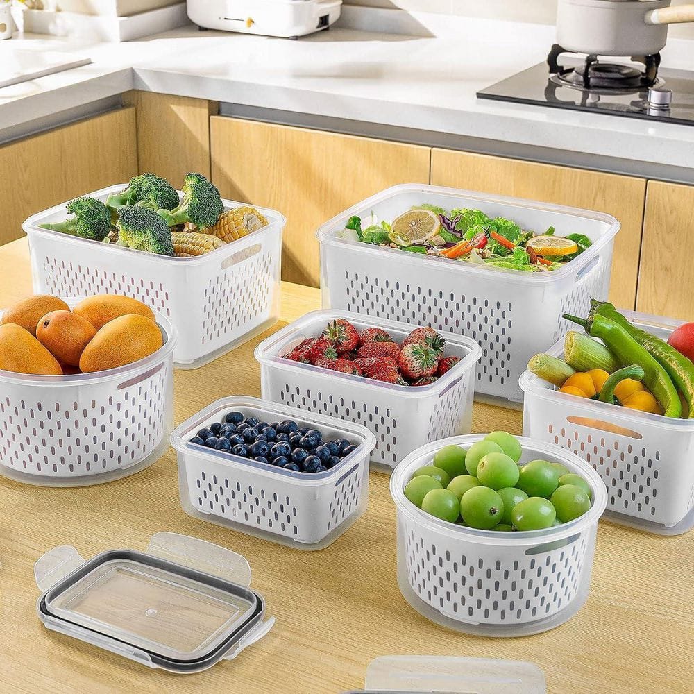 Large Leakproof Food Storage Containers Set 5 Piece with Removable Colander Dishwasher Microwave Safe Keep Produce Fresh - Hercitys