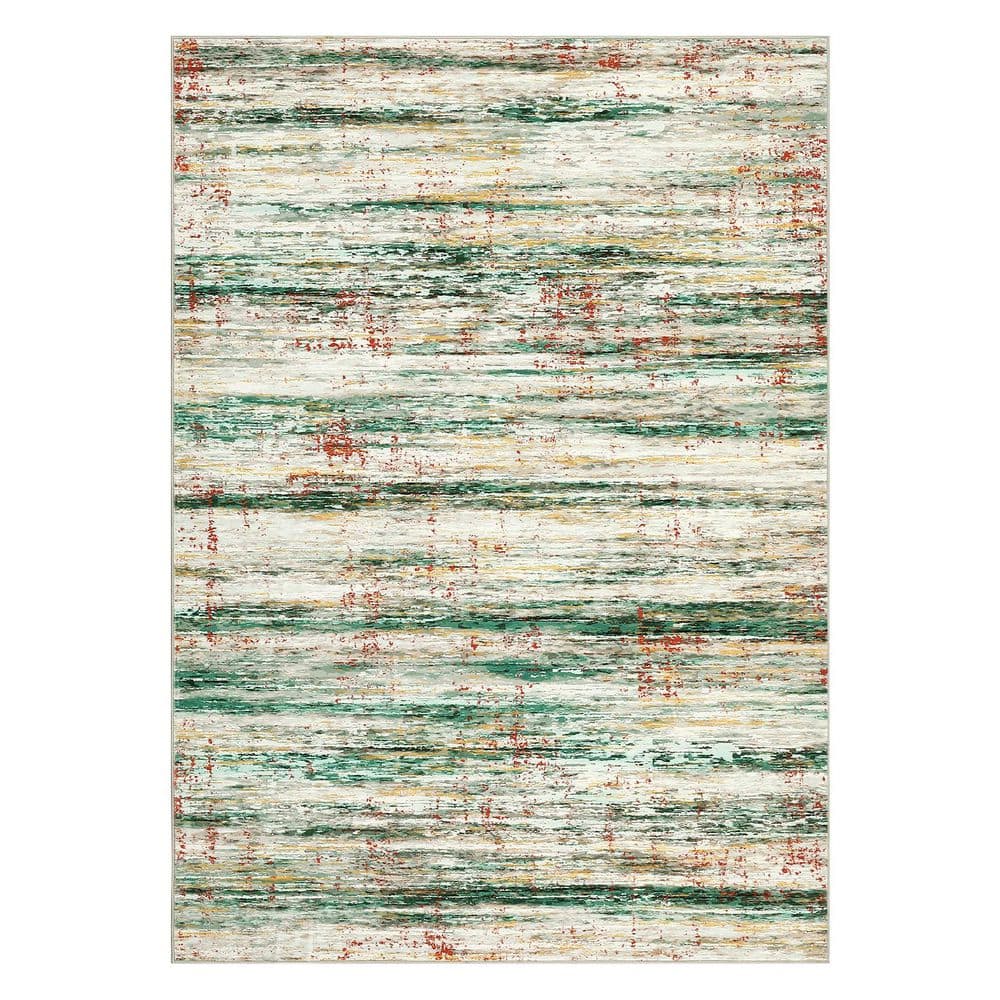 Modern Soft Thin Abstract Printed Carpet Machine for Bedroom Office Dining Room Green, 5 ft. x 7 ft. Area Rug - Hercitys
